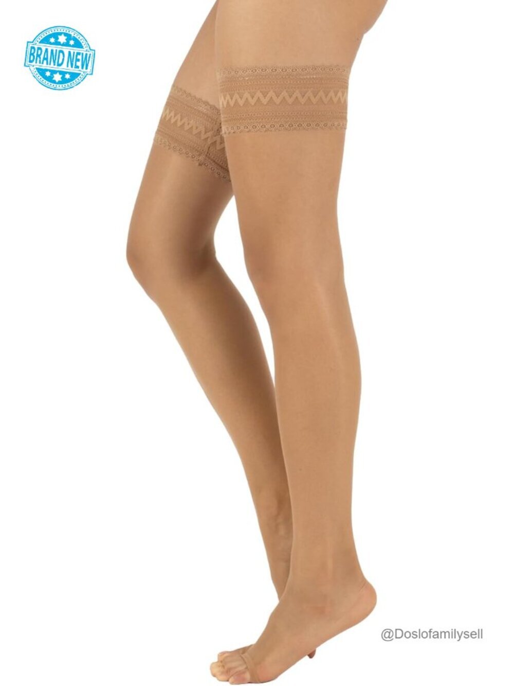 Sheer Toeless Hold Ups with Silicone Lace Band 10 Den High Stretch Nylon Blend